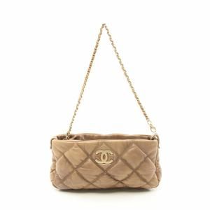 CHANEL Bubble Quilt Shoulder Bag Lambskin Sheep Leather Brown